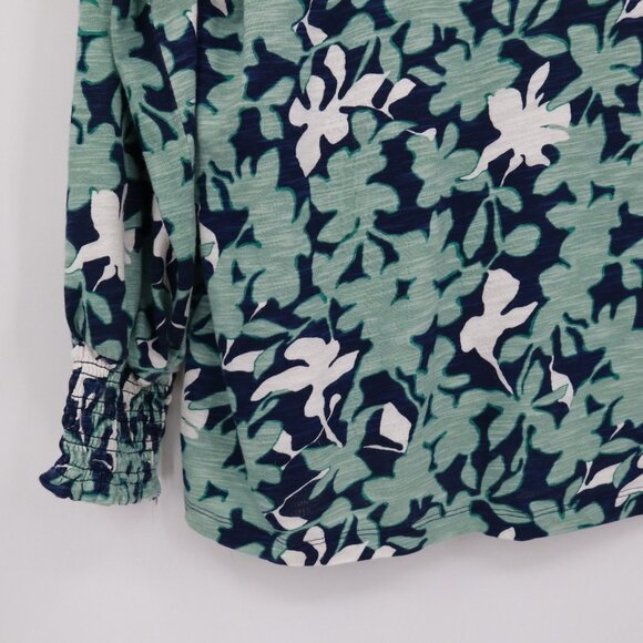 Chico's Floral Smocked Cuff Tee Womens XL Blue Bloomcore Peasant Boho Hippie‎ - Picture 10 of 16